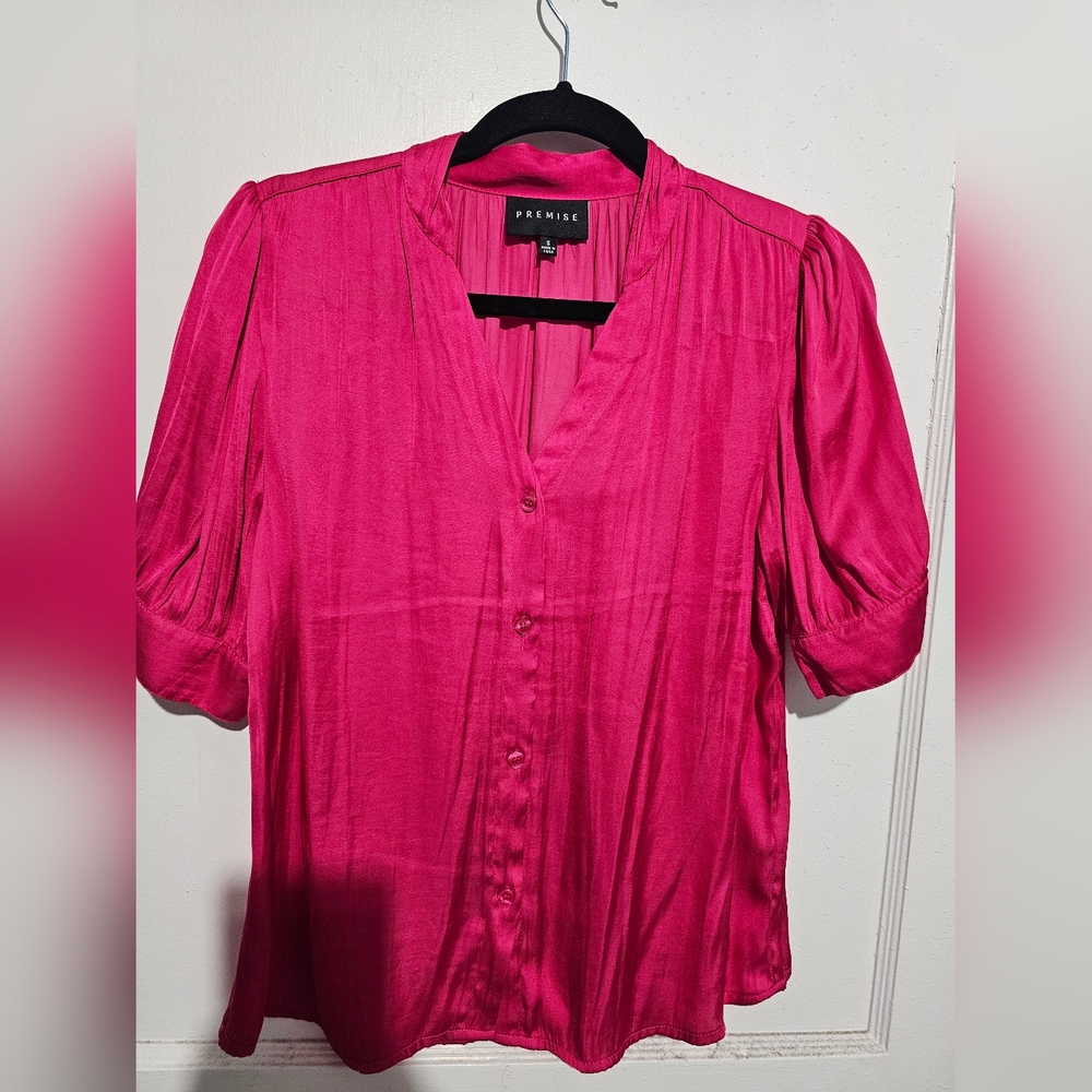 Premise Fuchsia Button-Up Blouse